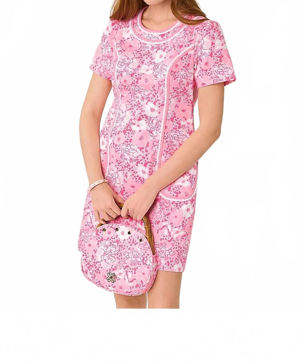 NEW LILLY PULITZER adetta short sleeve stretch shift dress in conch shell pink b